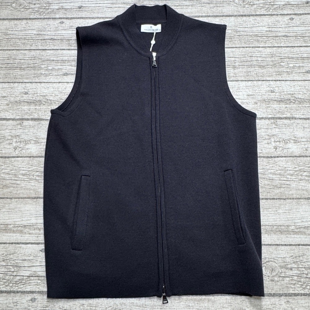 NEW Toscano Firenze Vest Men's Medium Dark Navy Full Zip Mock Neck Ribbed Knit